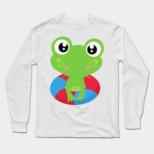 Cute Frog, Little Frog, Green Frog, Swim Ring Long Sleeve T-Shirt